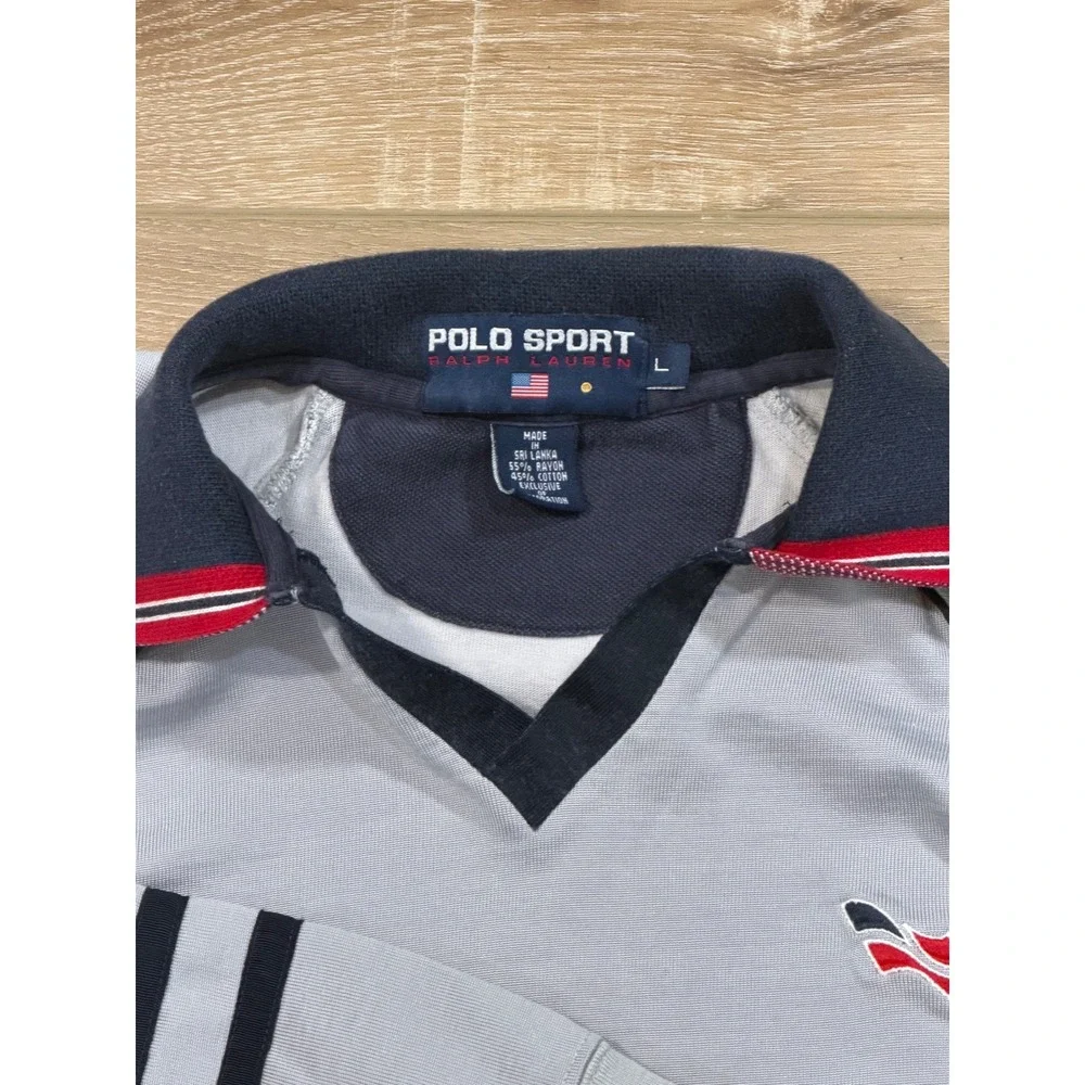 Vintage Polo Sport Ralph Lauren Gray Long Sleeve Trainer Shirt Mens Large V-Neck